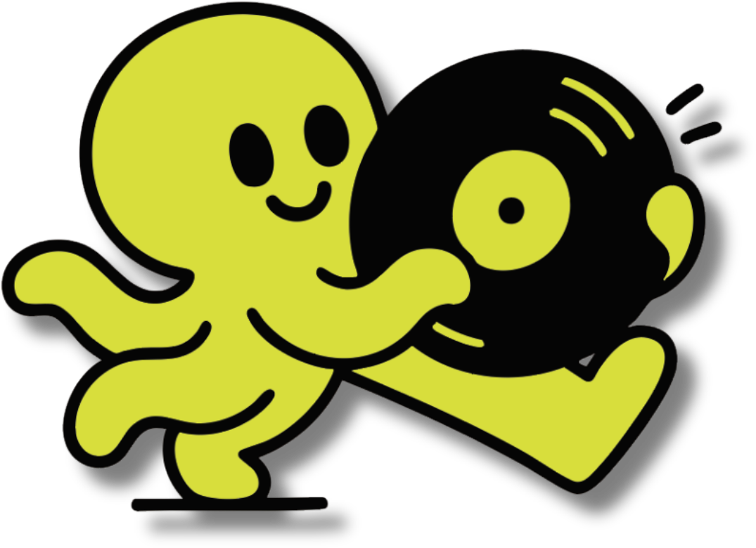 The Meraki octopus holding a vinyl record